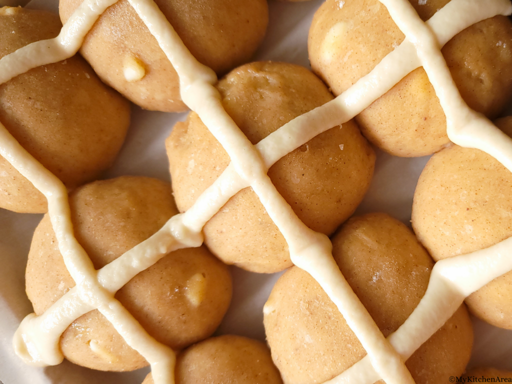 Sourdough hot cross buns before baking
